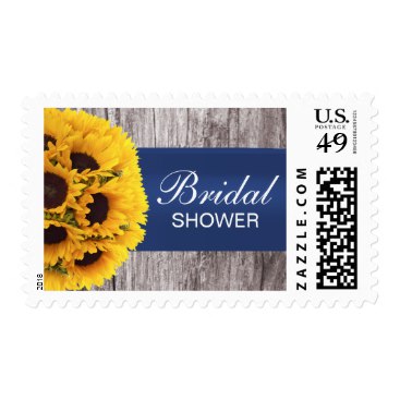 Elegant Sunflowers Blue Ribbon Bridal Shower Postage Stamps