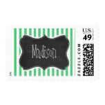 Emerald Green Vertical Stripes; Vintage Chalkboard Stamp
