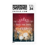 Enchanted Red Evening Sky Stars & Foliage Wedding Postage Stamp