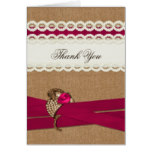 FAUX burlap, pink and white lace Thank You Card