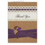 FAUX burlap, purple and white lace Thank You Card