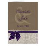 FAUX burlap, purple and white lace Thank You Card
