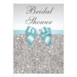 Faux Silver Sequins Teal Blue Bridal Shower Card
