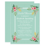 Floral Bridal Shower Mint Green Pink Rose Flowers Card
