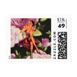 girly cute purple rose pin up girl vintage postage