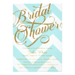 Glitter Bridal Shower Invitation, Tiffany Chevron Card