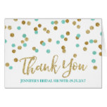 Gold Blue Aqua Confetti Bridal Shower Thank You Card