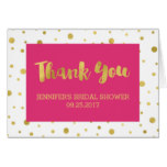 Gold Confetti Hot Pink Bridal Shower Thank You Card