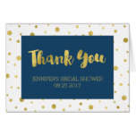 Gold Confetti Navy Blue Bridal Shower Thank You Card