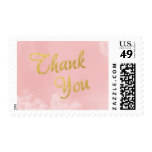 Gold Foil Lettering on Pink Floral Thank You Postage Stamp
