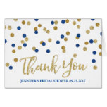 Gold Navy Blue Confetti Bridal Shower Thank You Card