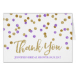 Gold Purple  Confetti Bridal Shower Thank You Card