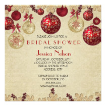 Gold/Red Winter Holiday Ornaments Bridal Shower Card