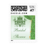 Green Chandelier and Damask Curtain Bridal Shower Postage