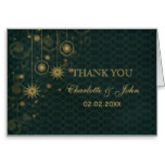 green gold Snowflakes Winter wedding Thank You Card