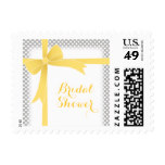 Grey with Yellow Bow & White Dots Bridal Shower Postage Stamp