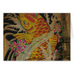 grunge vintage japanese koi fish card