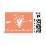 Hand Drawn Love Heart Orange & White Wedding Postage Stamp