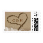 Heart Writing in the Sand Beach Love Stamp Postage