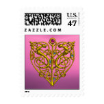 HYPER VALENTINE / Gold Celtic Heart in Pink Postage