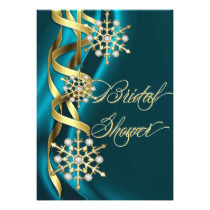 Jazzy Jeweled Snowflakes Teal & Gold Invitation