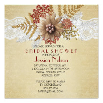 Lace Winter Gold Snowflakes Bridal Shower Card