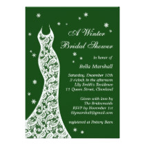 Lacy Emerald Green Winter Bridal Shower Invitation