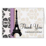 LAVENDER AND BLACK DAMASK EIFFEL TOWER THANK YOU CARD