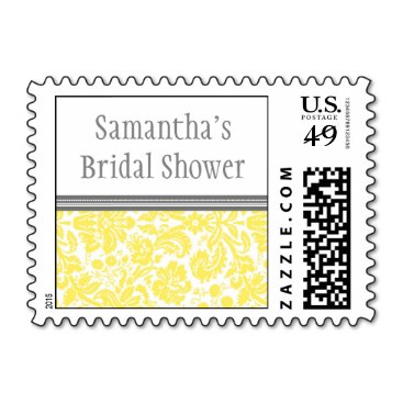 Lemon Grey Damask Bridal Shower Wedding Stamp