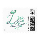 love in watercolor green flourish stamps