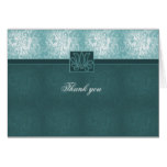 Luxury Turquoise Floral Damask Thank you card