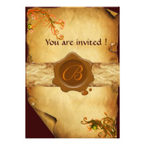MAGIC SWIRLS PARCHMENT AND BROWN WAX SEAL MONOGRAM CARD