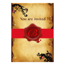 MAGIC SWIRLS PARCHMENT AND RED WAX SEAL MONOGRAM CARD