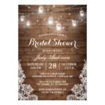 Mason Jars Lights Rustic Wood Lace Bridal Shower Card