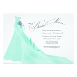 Mint and Charcoal Gray Wedding Dress Bridal Shower Card