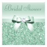 Mint Green Sequins, Bow & Diamond Bridal Shower Card