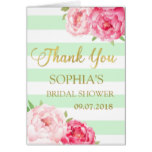 Mint Stripes Pink Floral Bridal Shower Thank You Card