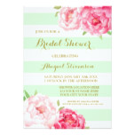 Mint Stripes Pink Watercolor Flowers Bridal Shower Card
