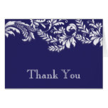 Modern Blue Floral Leaf Flourish Thank You Note Card