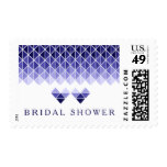 Modern Blue Geometric Love Hearts Bridal Shower Postage