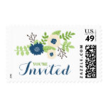 Modern Floral Bridal Shower (Royal Blue and Green) Postage Stamp