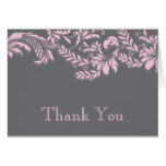 Modern Gray & Pink Leaf Flourish Thank You Note Card