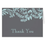 Modern Grey & Blue Leaf Flourish Thank You Note Card