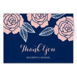 Modern Navy Blue and Blush Pink Rose Thank You Card