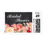 Modern Pink Vintage Roses Chalkboard Bridal Shower Postage Stamp
