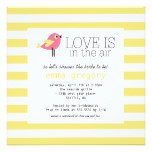 Modern yellow striped lovebird bridal shower cards