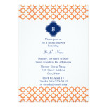 Monogrammed Orange , Royal Blue Quatrefoil Bridal Card