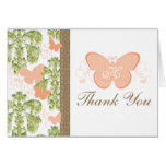 MONOGRAMMED PEACH BUTTERFLY WEDDING THANK YOU CARD