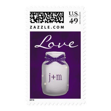 Monogrammed Purple Mason Jar with Fireflies Love Stamp