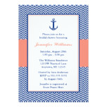 Nautical Chevron Anchor Blue Coral Bridal Shower Card